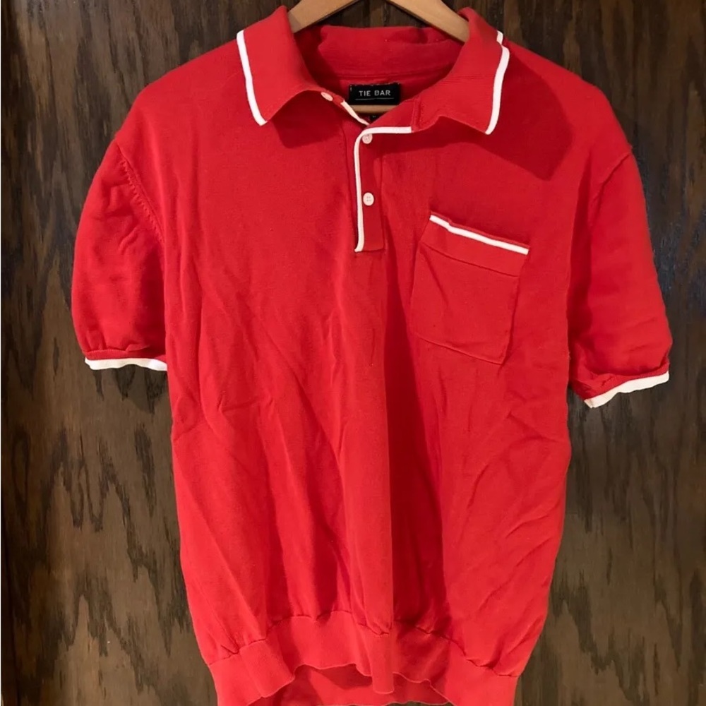 Tie Bar Tipped Cotton Short Sleeve Polo Shirt - Tomato